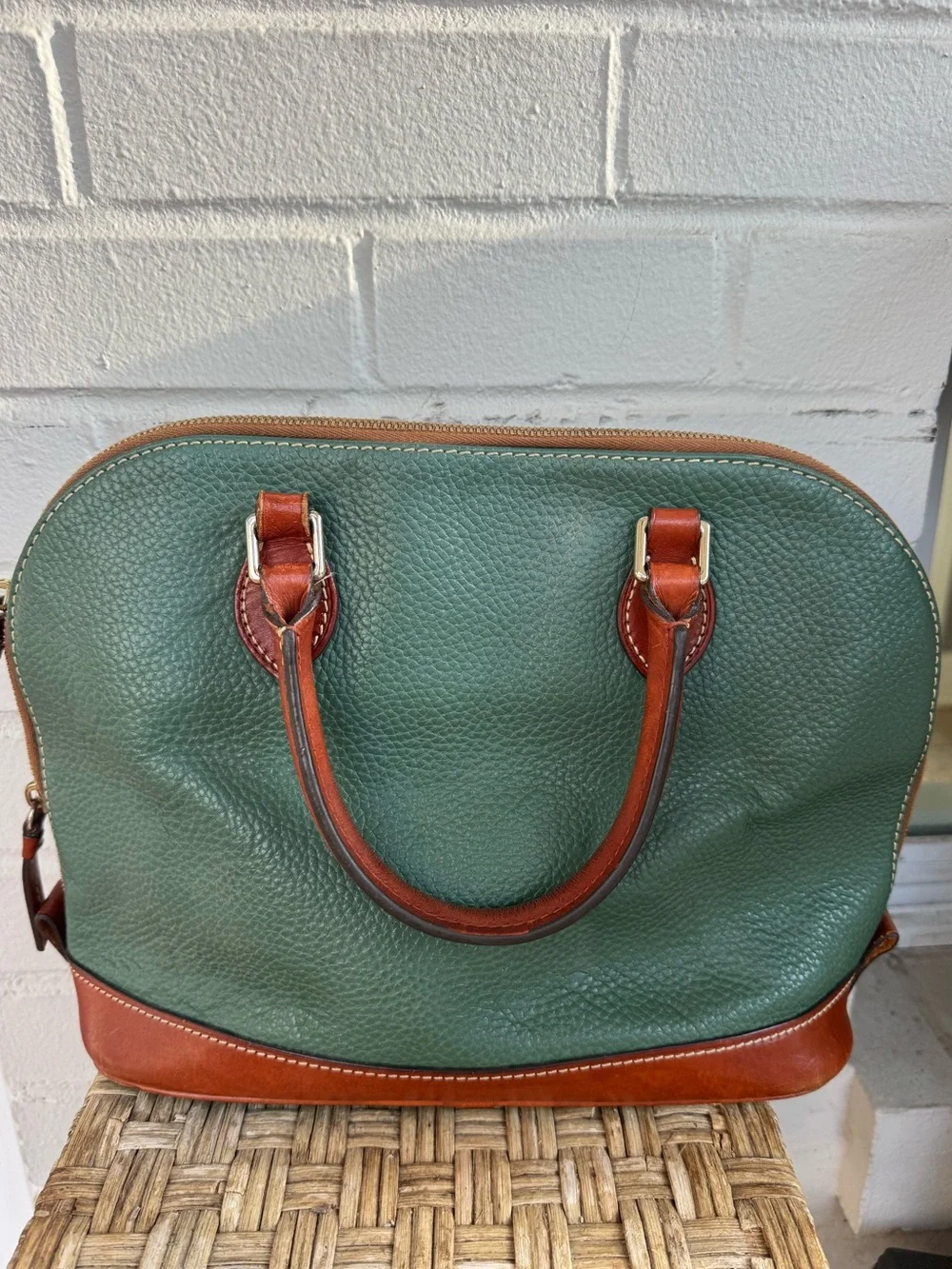 *Dooney & Bourke Green & Tan Satchel Bag Purse